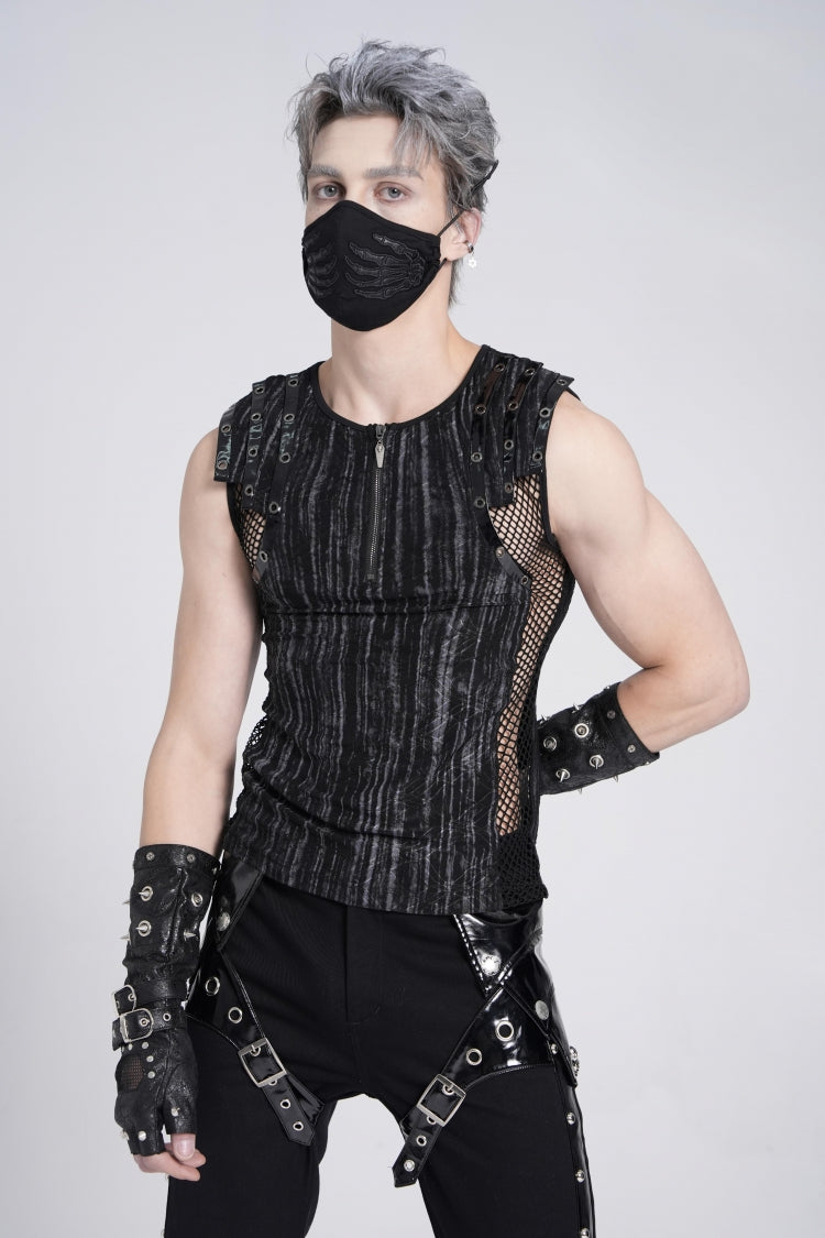 Ribbed Gothic Vest with Mesh and Zippers