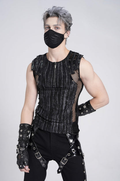 Ribbed Gothic Vest with Mesh and Zippers