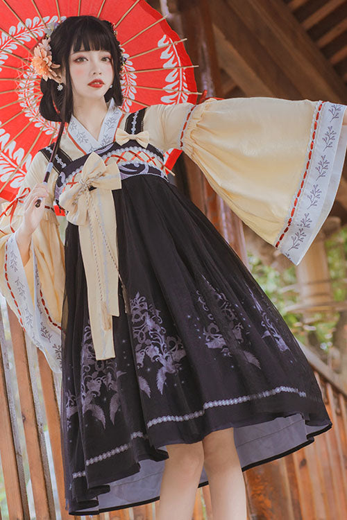 Sweet Lolita JSK Dress in Chinese Hanfu Style with High Waist and Fengming Motif