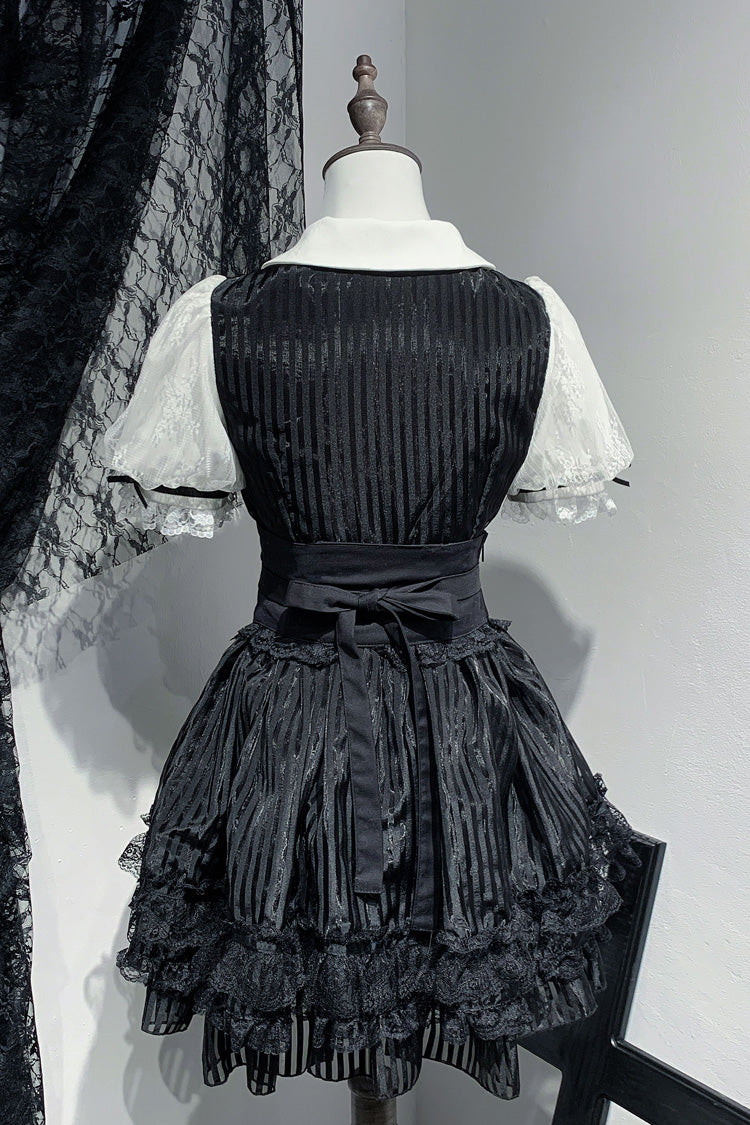 Stripe Print Bowknot Lace Gothic Jirai Kei Dress