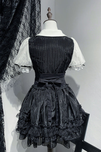 Stripe Print Bowknot Lace Gothic Jirai Kei Dress