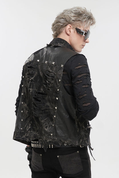 Men's Punk Vest with Skull Sheep Print and Tie-Dye Accent