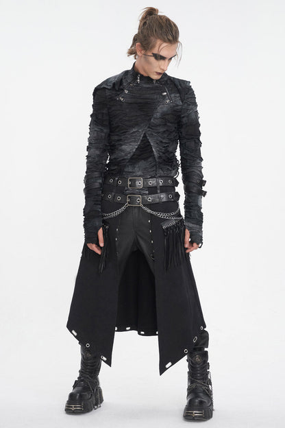 Double Belt Tassel Black Asymmetric Gothic Skirt for Men