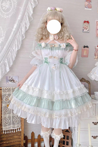 Emerald Ruffled Lace-Up Princess Lolita Dress - Spring Boliya