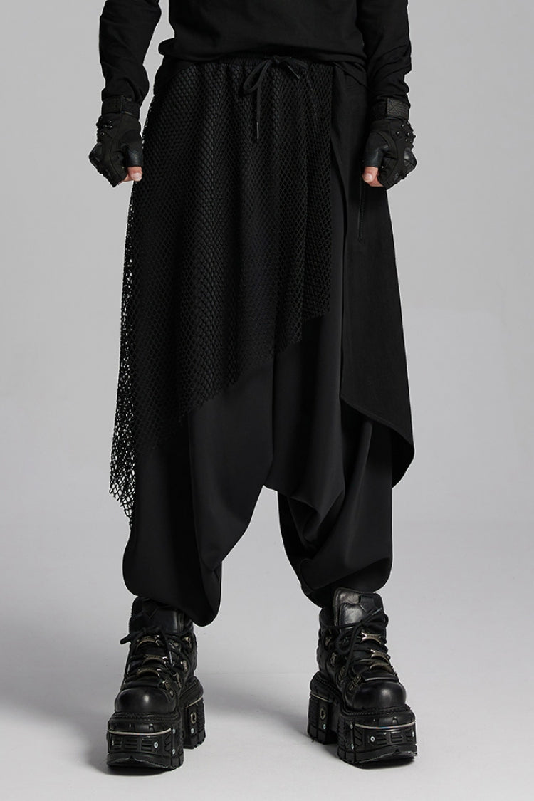 Punk Trousers with Asymmetric Zipper and Mesh Panels