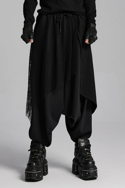 Punk Trousers with Asymmetric Zipper and Mesh Panels
