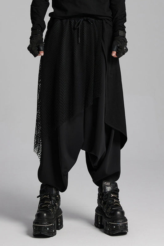 Punk Trousers with Asymmetric Zipper and Mesh Panels