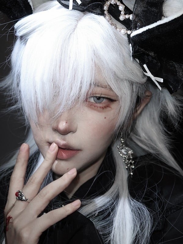 White 64CM Length Wig With Full Bangs