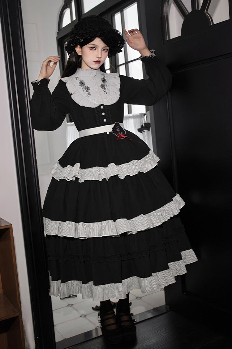 Gothic Lolita Castle Night Long-Sleeved Ruffle Embroidery Dress