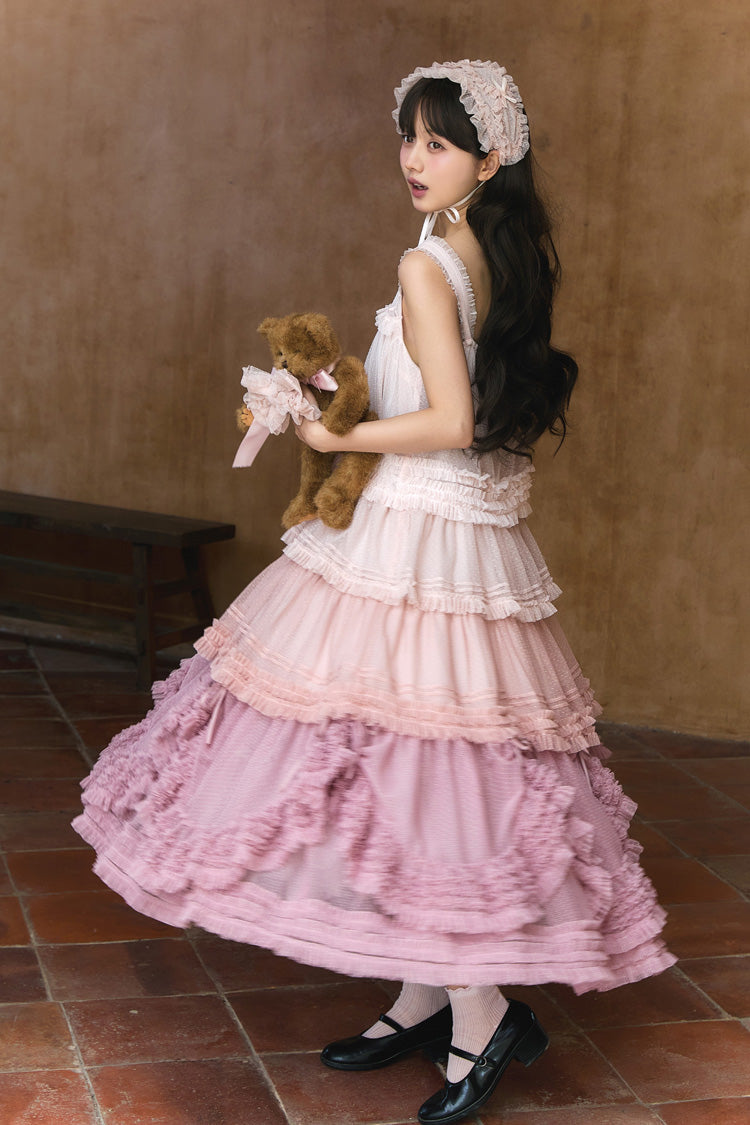 Sweet Stand Collar Long Sleeve Multi Layer Ruffle Color Block Lolita Tiered Dress 14 Colors