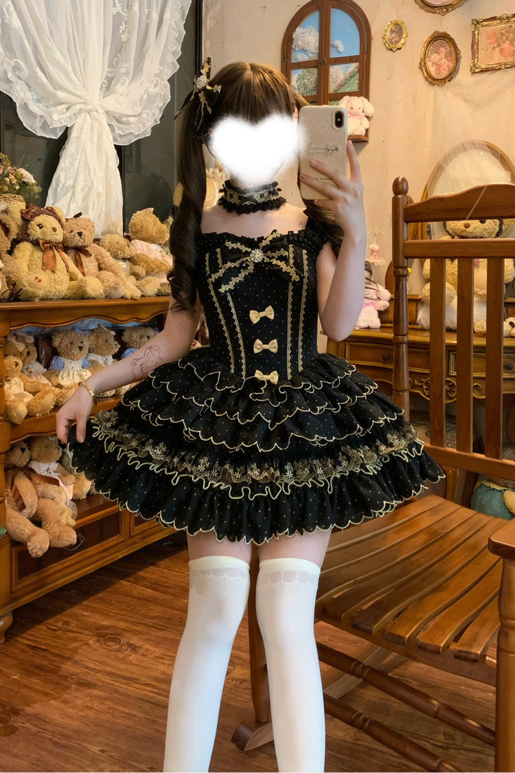 Polka Dot Bow Lolita JSK Dress with Ruffles