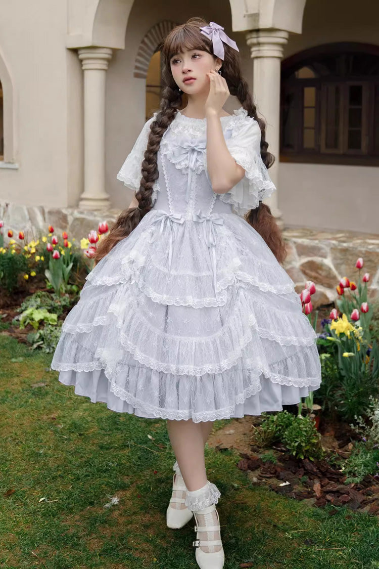 Blue Jacquard Bowknot Jsk Dress - Sweet Elegant Lolita Style