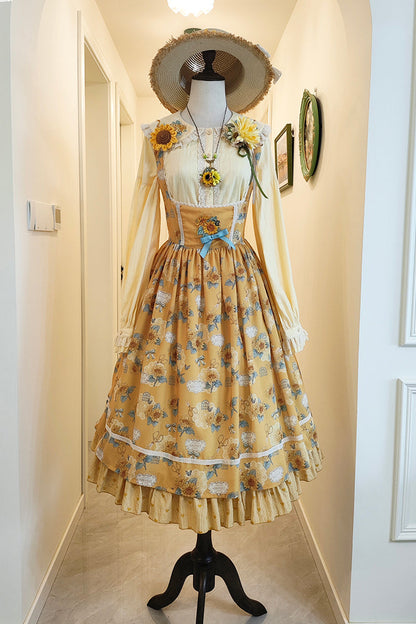 Amber Sleeveless Ruffled Bow Sunflower JSK Chic Attire
