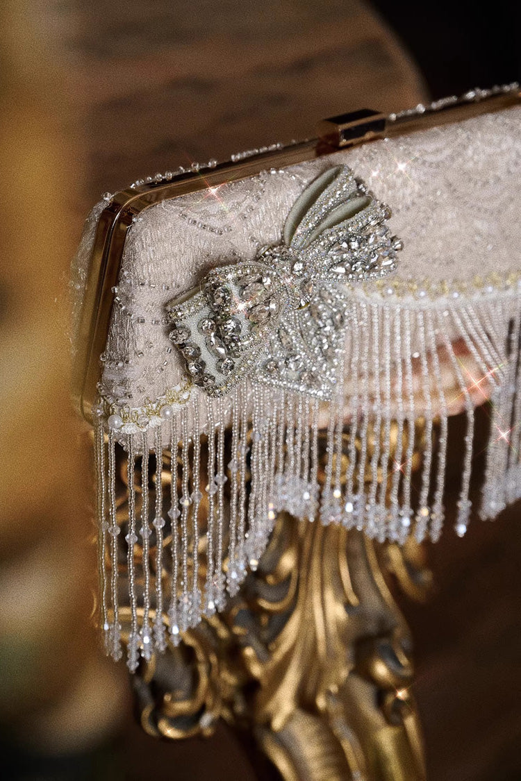 Rhinestone Bow Evening Clutch in Champagne