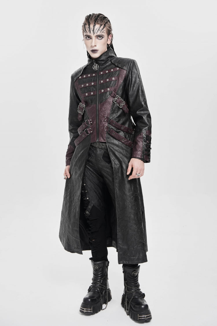 Stand Collar Zipper Straps Eyelet Punk Coat