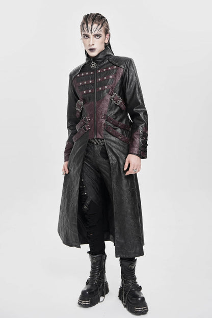 Stand Collar Zipper Straps Eyelet Punk Coat