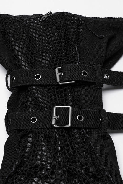 Detachable Punk Pants with Unfinished Edges and Mesh