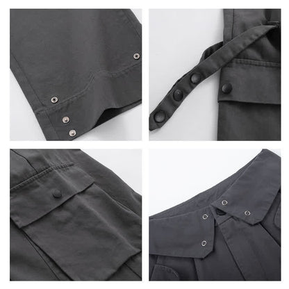 Cross Hoodie Top Crop Chic Pockets Cargo Tank Pants