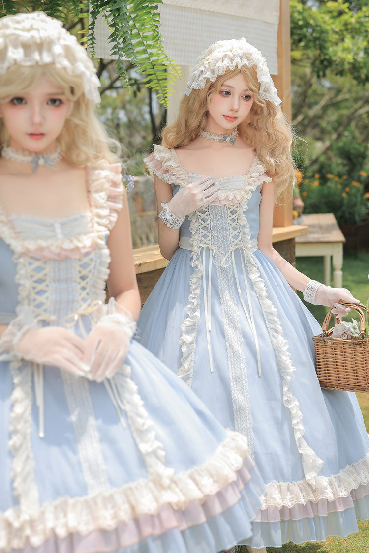 Square Collar Flutter Sleeve Triple Ruffled Lace-Up Sweet Lolita JSK Two Versions