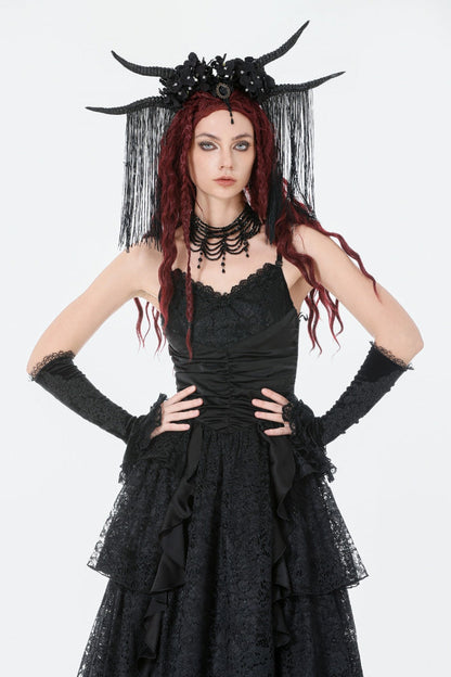 Ruched Lace Gothic Maxi Slip Dress for Weddings