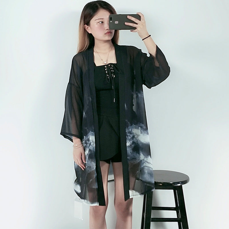 Vintage Ink Painting Kimono Outerwear