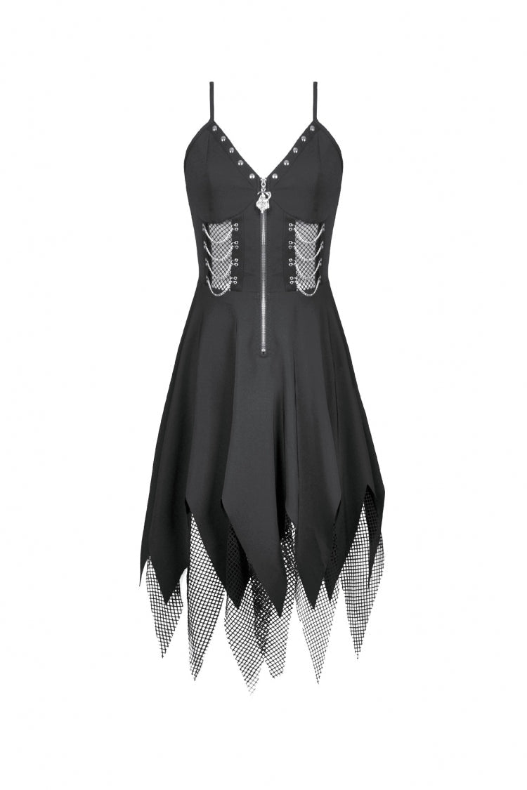 Studded Mesh Punk Slip Dress with Zippers