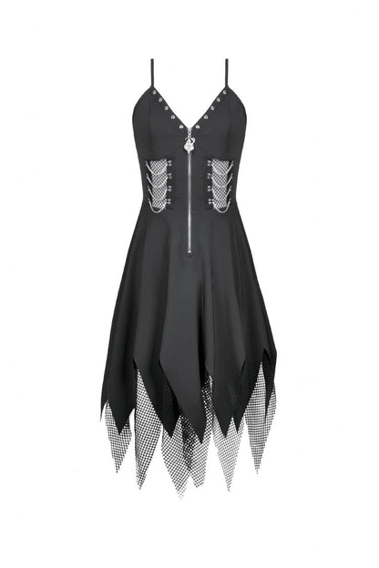 Studded Mesh Punk Slip Dress with Zippers