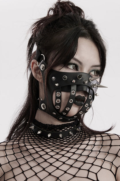 Steampunk Mask with Metal Rivet Decoration in Black Faux Leather for Women