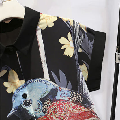 Floral Bird Print Chiffon T-Shirt Shorts Casual
