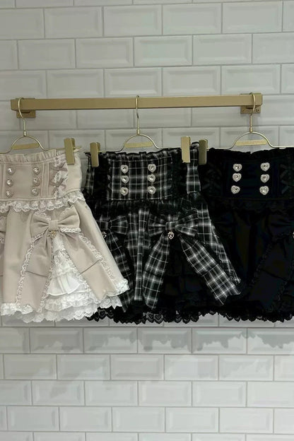 Plaid Ruffled Bow Gothic Japanese Lolita Skirt Three Colors