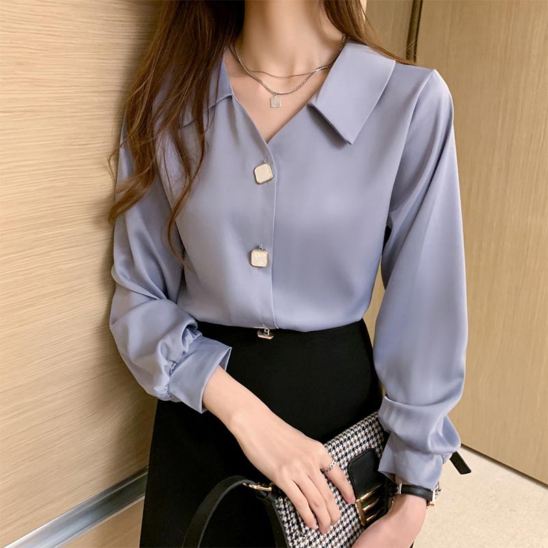 Elegant V-Neck Buckle Loose Shirt