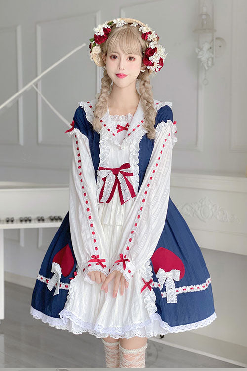 Blue OP Dress Sweet Lolita Round Collar Bowknot Long Sleeves - Altfashion Shop