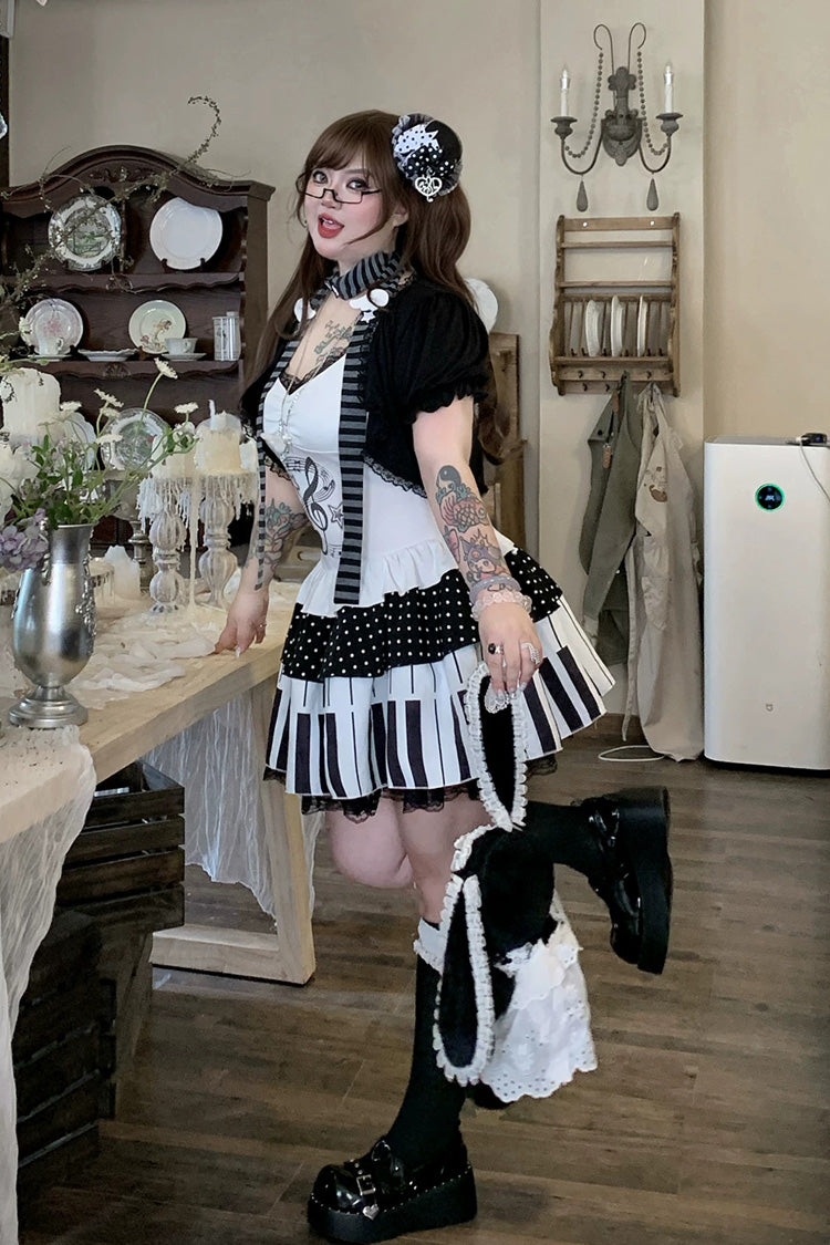 Halter Sleeveless Piano Print Lace Plus-Size Lolita JSK