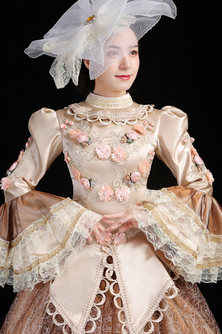 Victorian Floral Embroidered Gown with Hime Sleeves