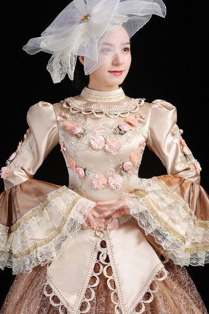 Victorian Floral Embroidered Gown with Hime Sleeves