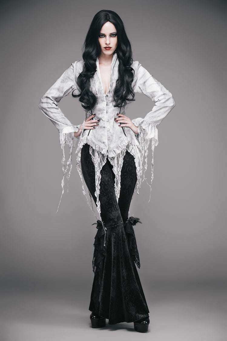 Gothic Lace-Up Back Blouse with Tassels