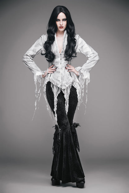 Gothic Lace-Up Back Blouse with Tassels