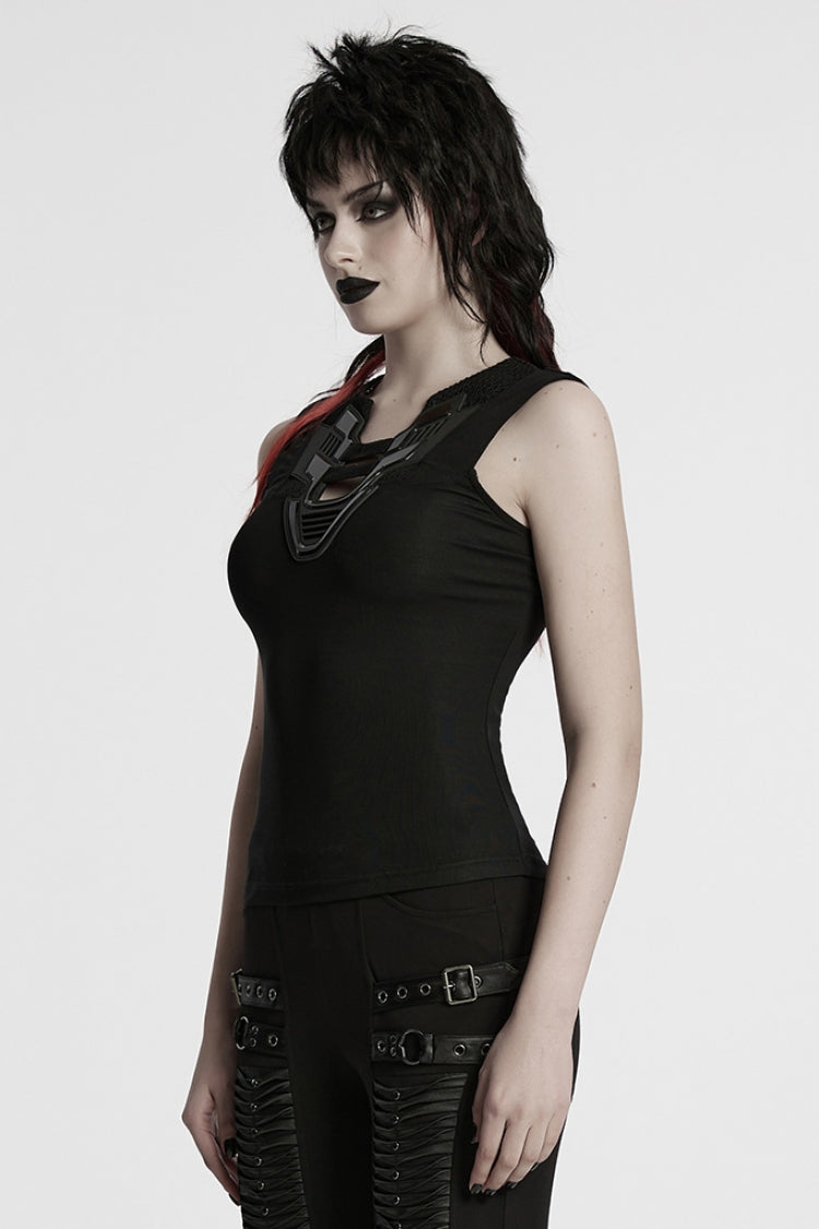 Plunging Mesh Punk Vest with Stitching
