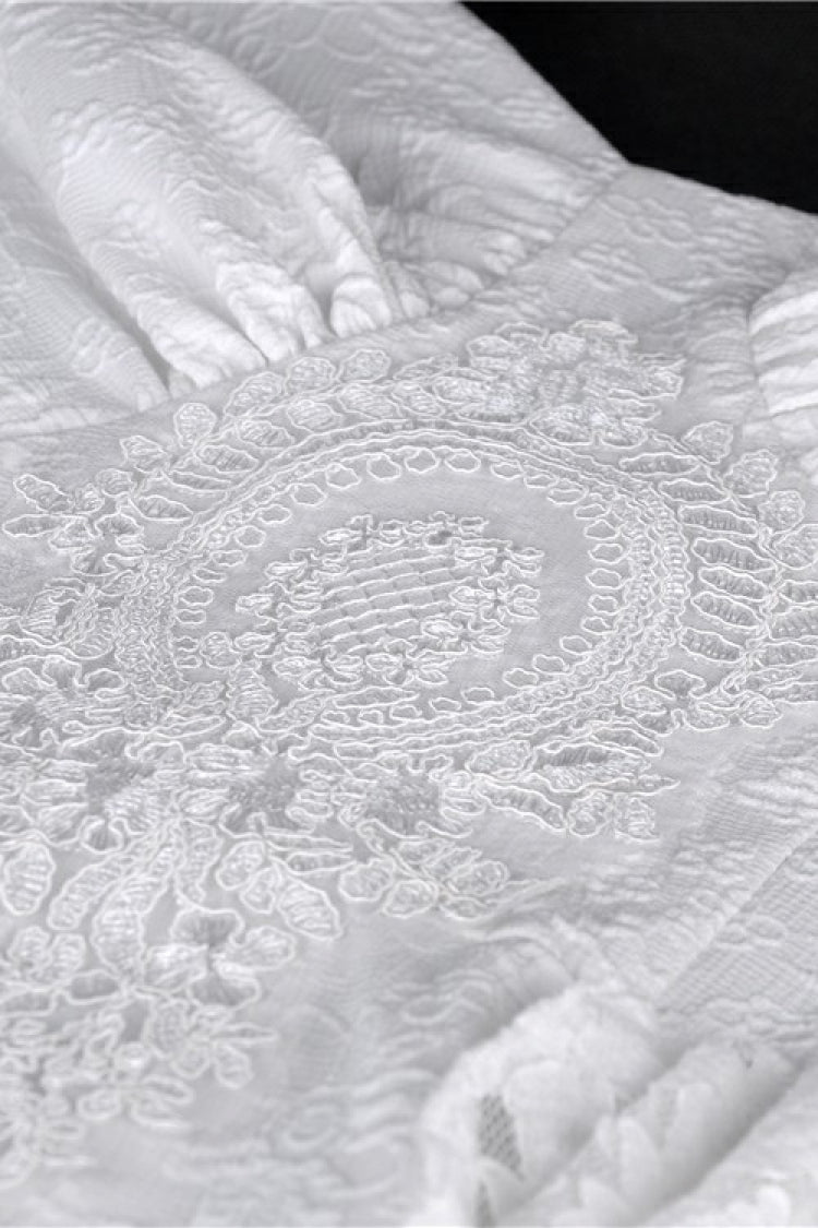Ivory Off-Shoulder Lace Short Sleeve Steampunk Wedding Dress