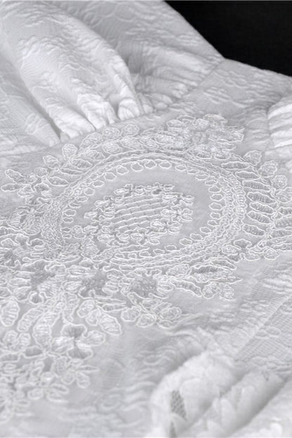 Ivory Off-Shoulder Lace Short Sleeve Steampunk Wedding Dress