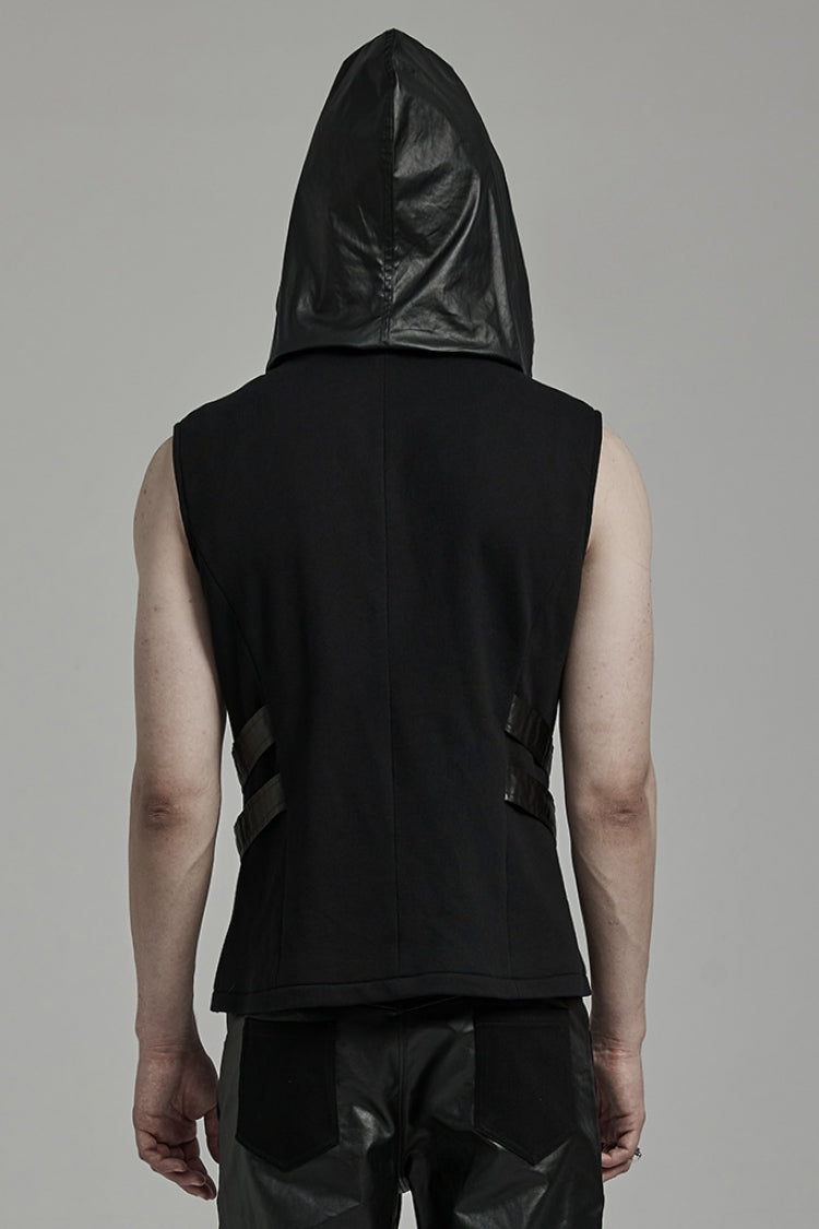 Men's Punk Hooded Vest with Black Stitching