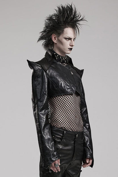 Steampunk Short Coat with Faux Leather and Zipper