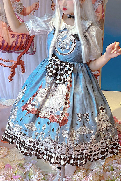 Alice Bunny and Princess Party Print Sleeveless Bow Gothic JSK