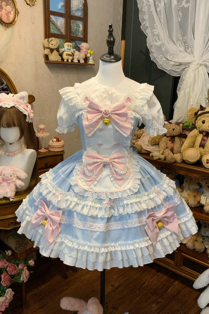 Sleeveless Multi-Layered Princess JSK with Ruffle Bow and Lace