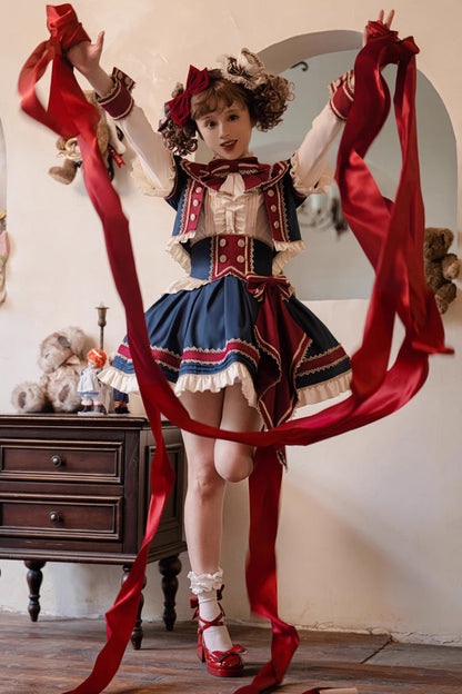 Red White Blue Star Idol Round Collar Ruffle Bowknot Sweet Princess Lolita Full Set