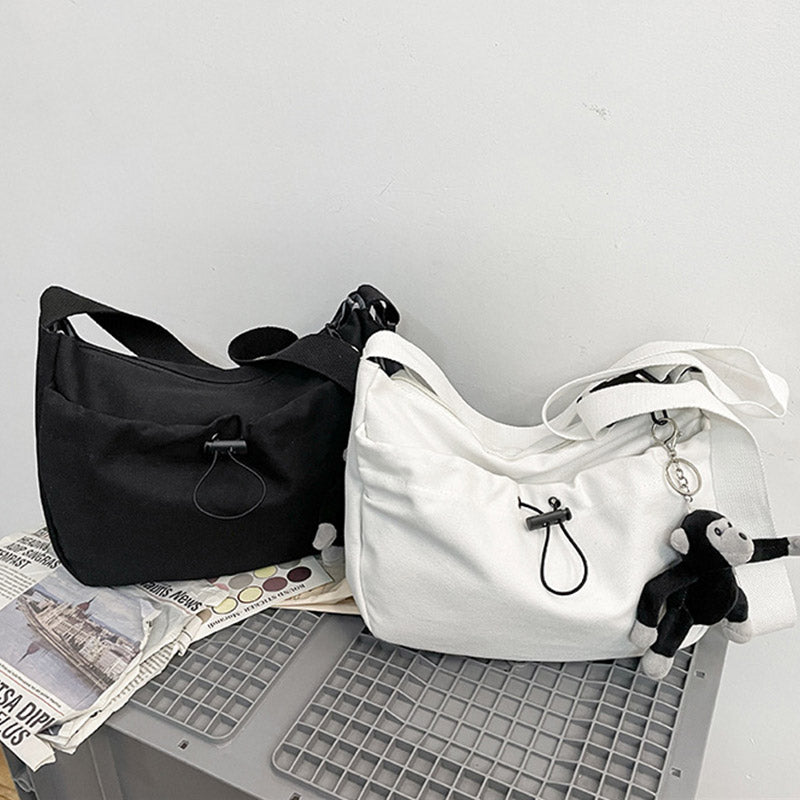 Sac à bandoulière en toile avec cordon de serrage de couleur pure pour couple