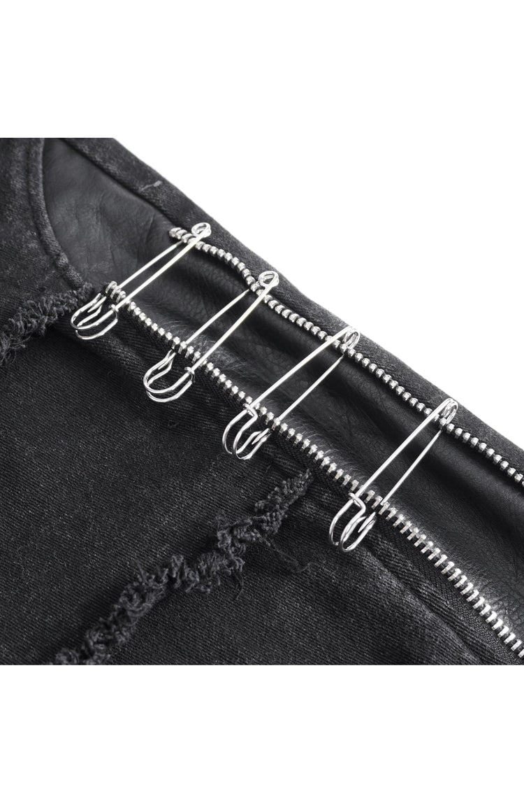 Men's Punk Flared Pants in Spliced Black Faux Leather