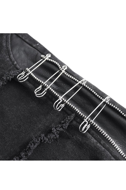 Men's Punk Flared Pants in Spliced Black Faux Leather