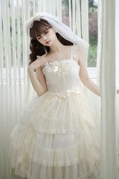 Jacquard Bowknot Jsk Dress - Sweet Elegant Lolita Multi-Layer