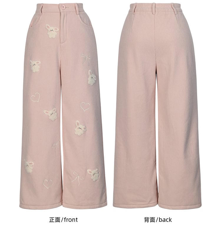 Pink Plush Bunnies Straight-leg Cut Pants